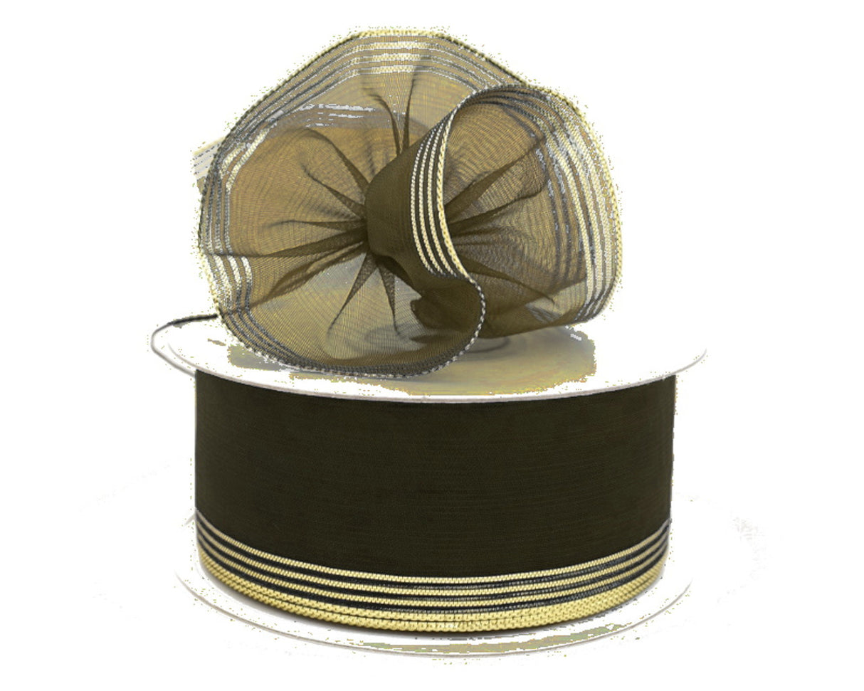 1.5"x25 yards Brown Organza Pull Bows Gift Ribbon with Gold Trim