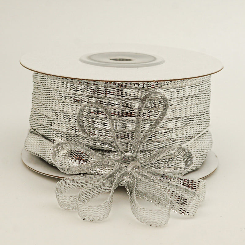 1/4"x50 yards Metallic Silver Organza Pull Bows Ribbon with Iridescent Edge