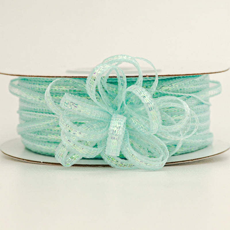 1/8"x50 yards Aqua Organza Pull Bows Ribbon with Iridescent Edge