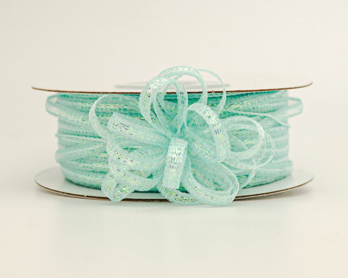 1/8"x50 yards Aqua Organza Pull Bows Ribbon with Iridescent Edge - Pack of 7 Rolls