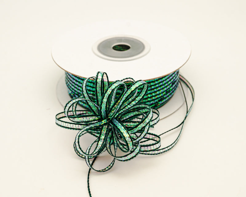 1/8"x50 yards Hunter Green Organza Pull Bows Ribbon with Iridescent Edge