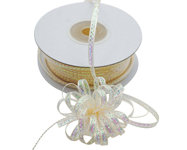 1/8"x50 yards Ivory Organza Pull Bows Ribbon with Iridescent Edge