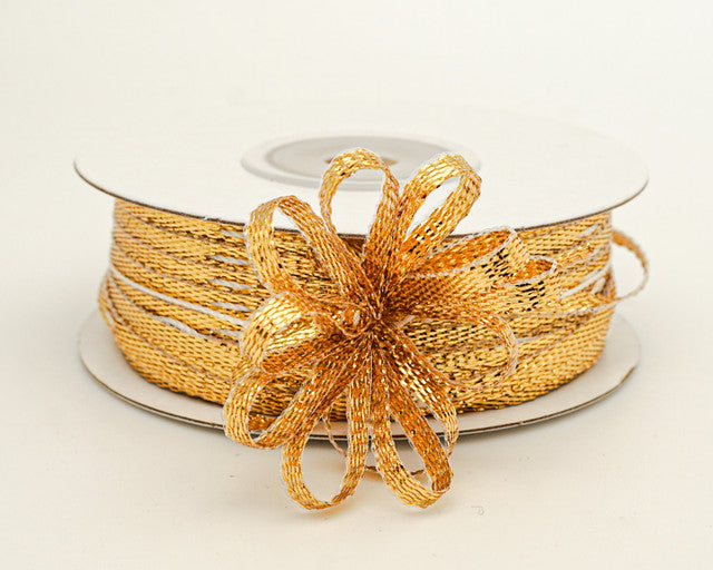 1/8"x50 yards Metallic Gold Organza Pull Bows Ribbon with Iridescent Edge