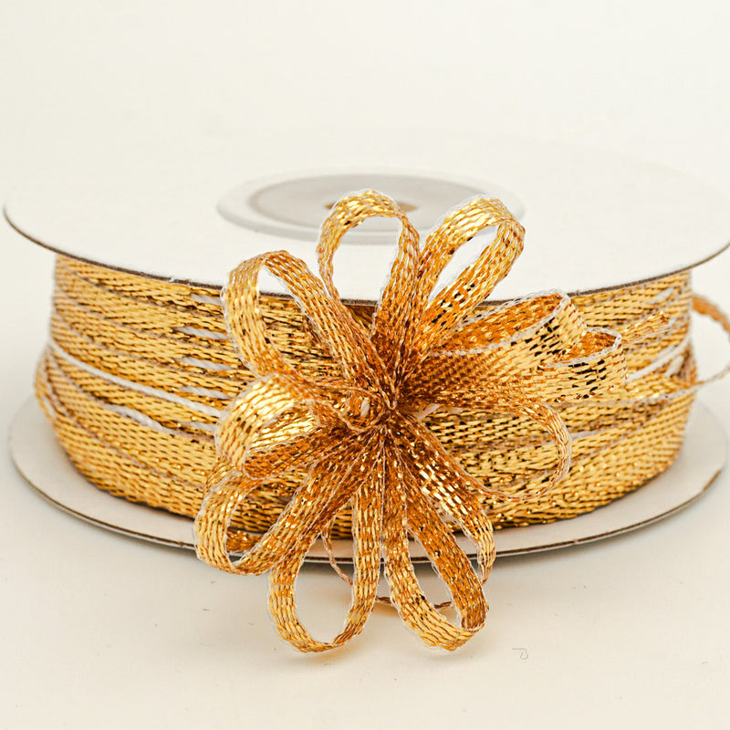 1/8"x50 yards Metallic Gold Organza Pull Bows Ribbon with Iridescent Edge - Pack of 7 Rolls