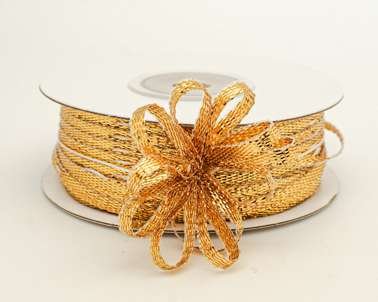 1/8"x50 yards Metallic Gold Organza Pull Bows Ribbon with Iridescent Edge - Pack of 7 Rolls