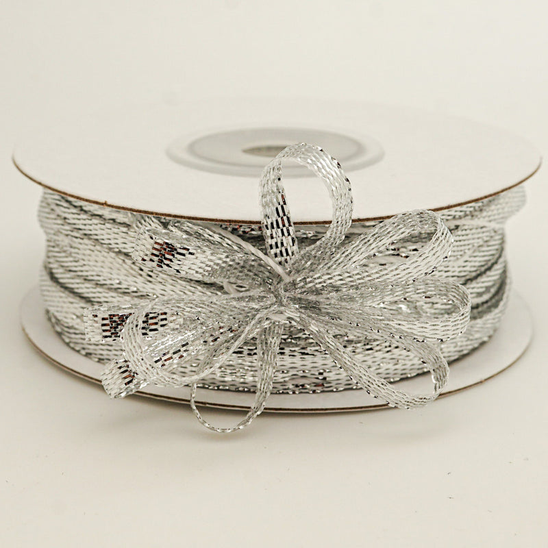 1/8"x50 yards Metallic Silver Organza Pull Bows Ribbon with Iridescent Edge