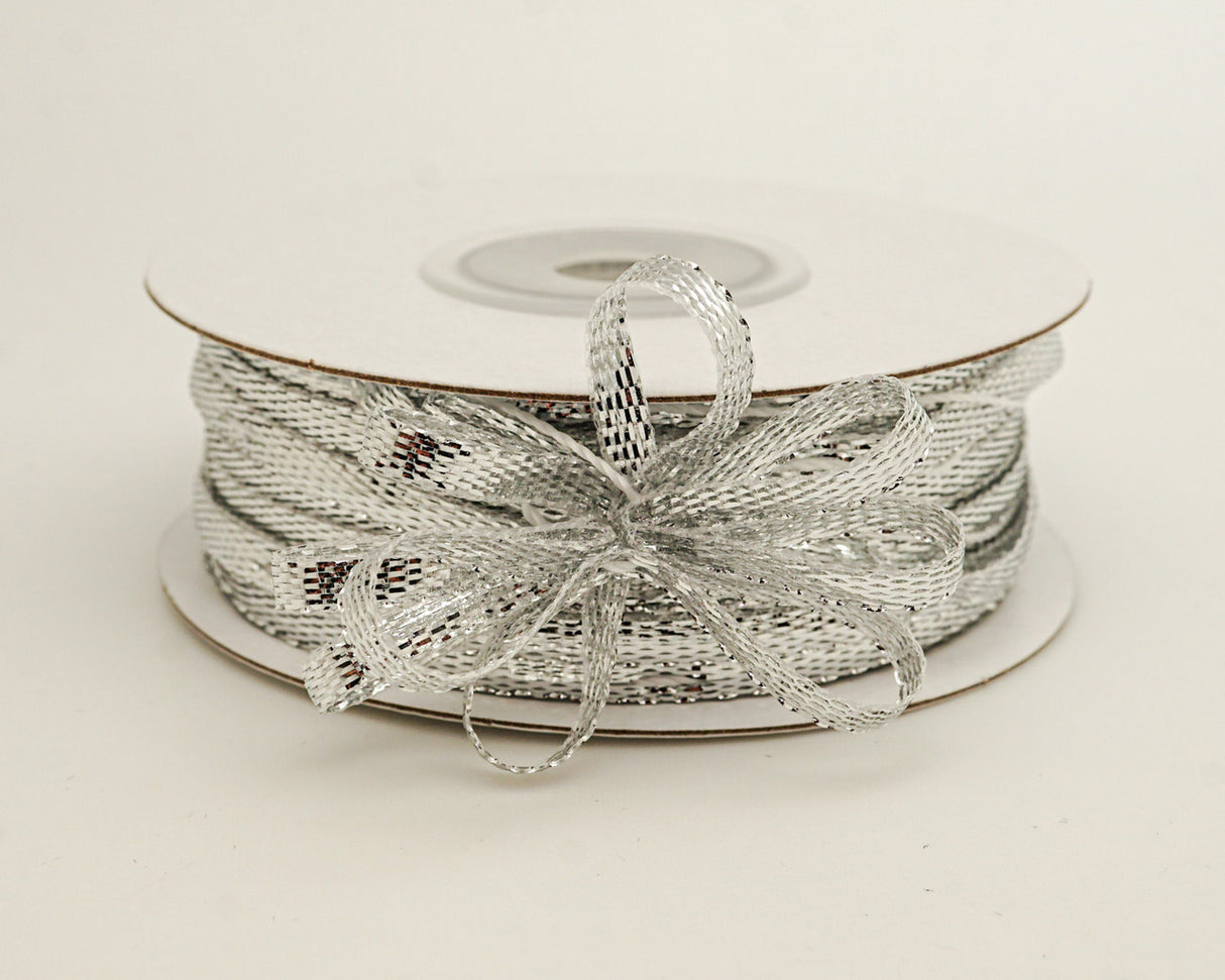 1/8"x50 yards Metallic Silver Organza Pull Bows Ribbon with Iridescent Edge