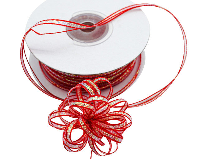 1/8"x50 yards Red Organza Pull Bows Ribbon with Iridescent Edge