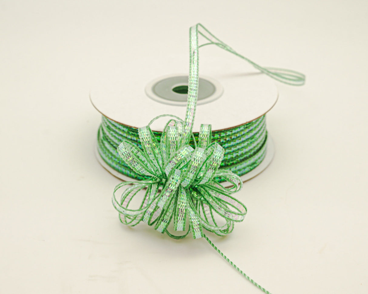 1/8"x50 yards Sage Organza Pull Bows Ribbon with Iridescent Edge