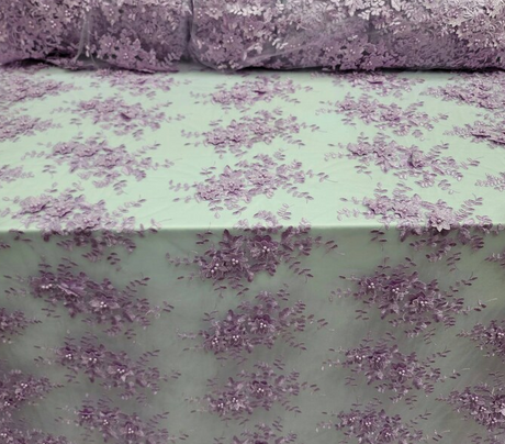 3D Floral Lace Lavender Embroidered Pearls