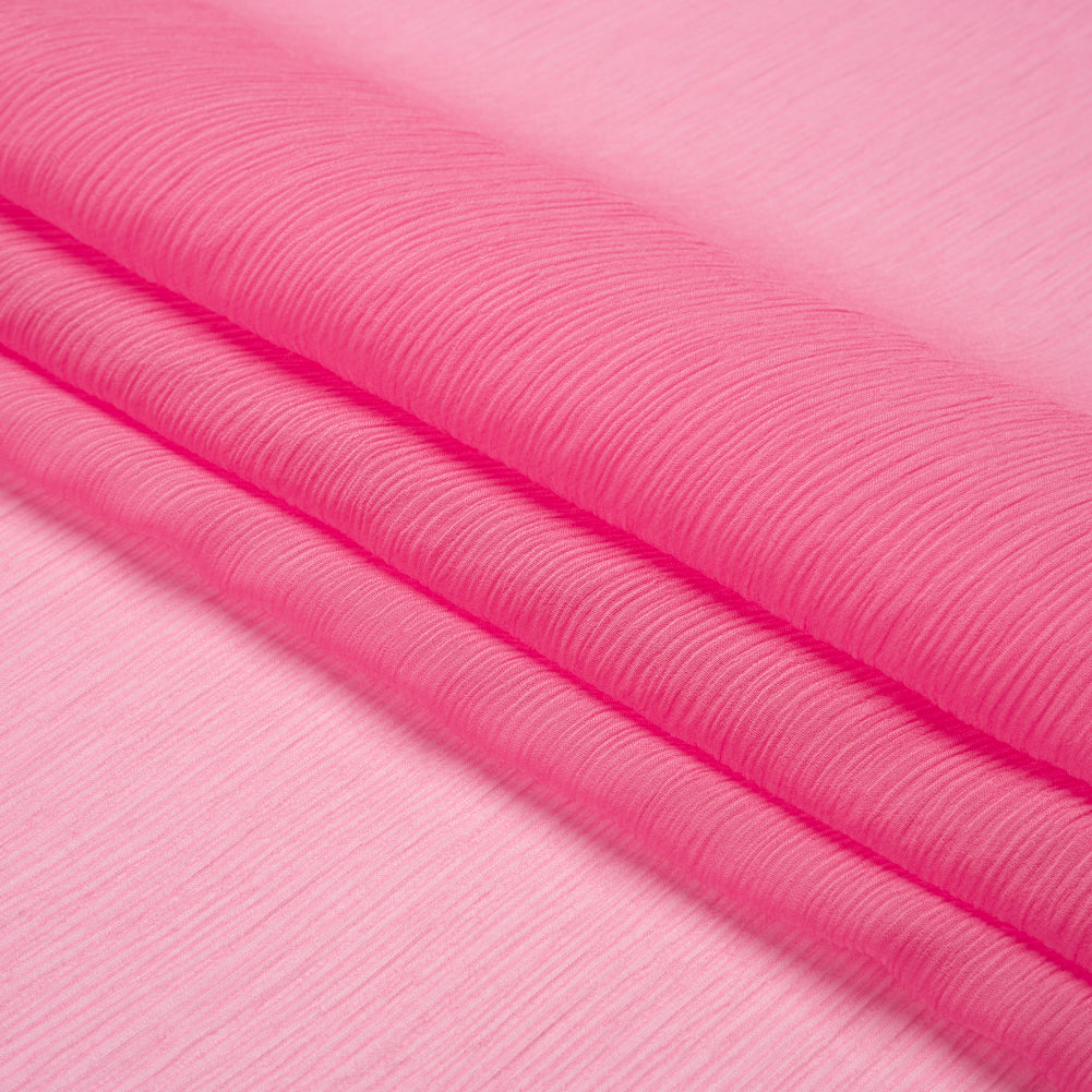 Crinkled Silk Chiffon - Carmine Rose - Premium Collection