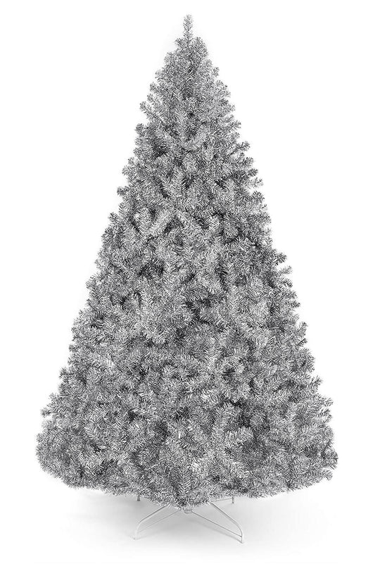 Full Bodied Metallic Silver Tinsel Tree with Metal Stand