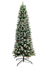 Frosted Norwood Pencil Pine with Pine Cones & Red Berries and Metal Stand