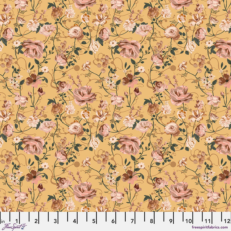 Cotton Print Fabric Enrapture Entwined Canary 44/45"