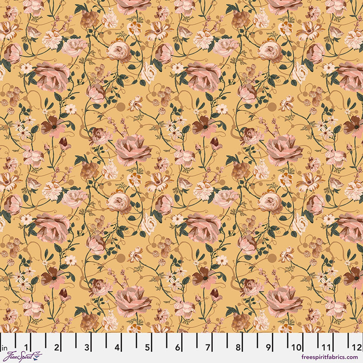 Cotton Print Fabric Enrapture Entwined Canary 44/45"