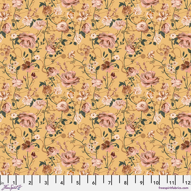Cotton Print Fabric Enrapture Entwined Canary 44/45"