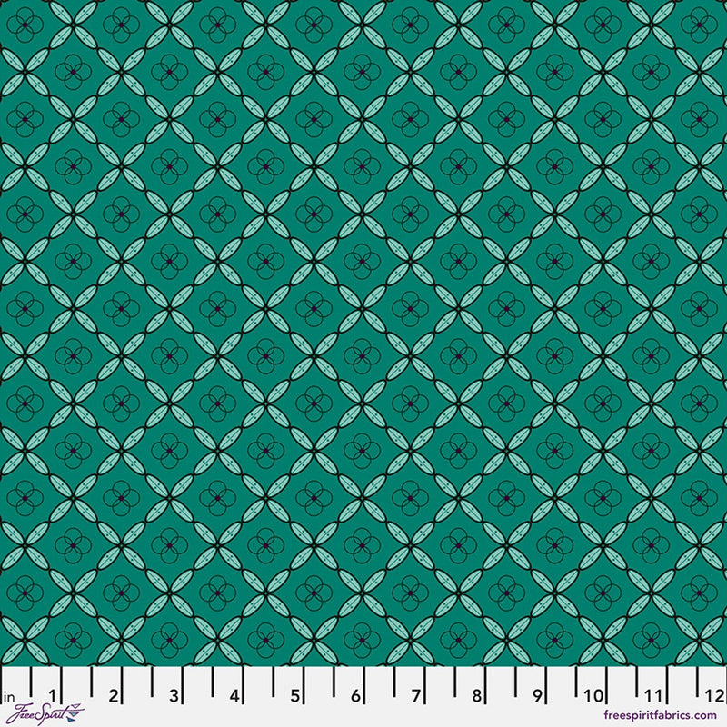 Cotton Print Fabric Enrapture Tiles Emerald 44/45"