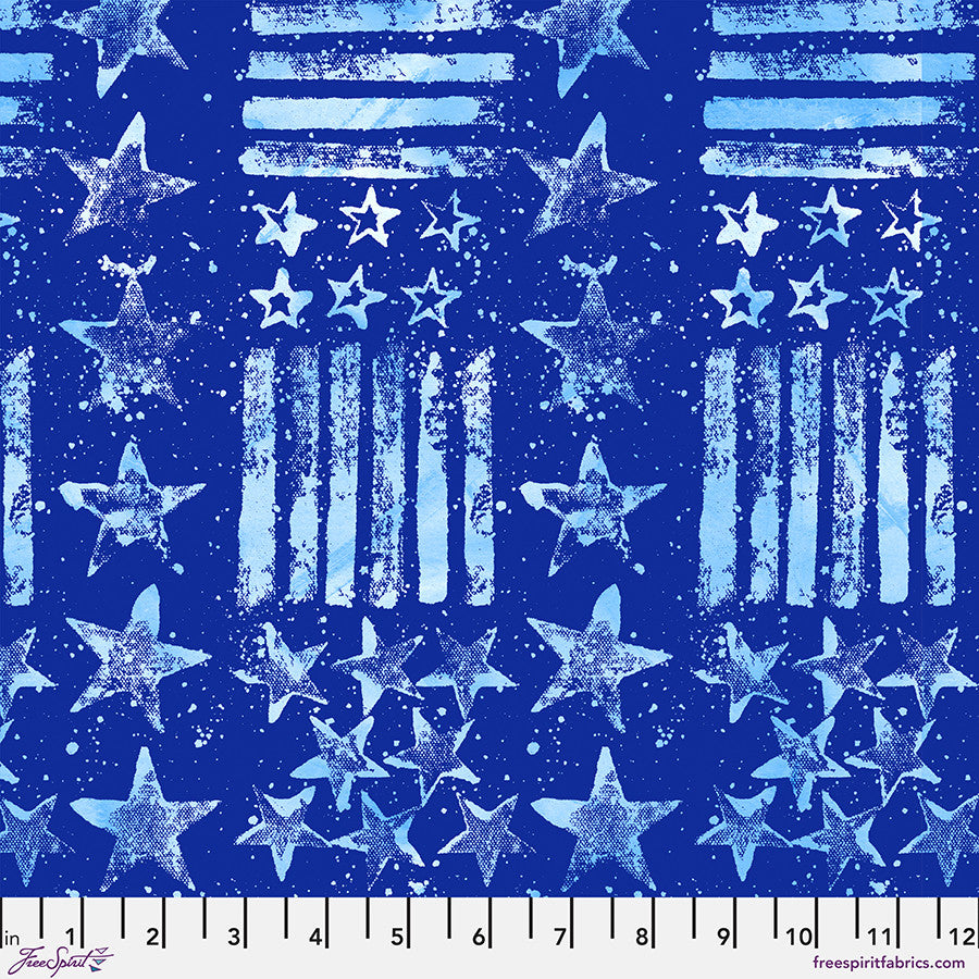 Cotton Americana Stars and Stripes Fabric 44/45" Blue