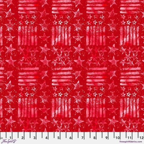 Cotton Americana Stars and Stripes Fabric 44/45" Red