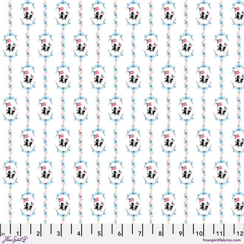 Cotton Fabric White Children March On Americas Birthday 44/45"