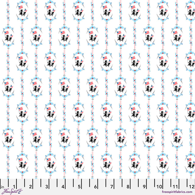 Cotton Fabric White Children March On Americas Birthday 44/45"