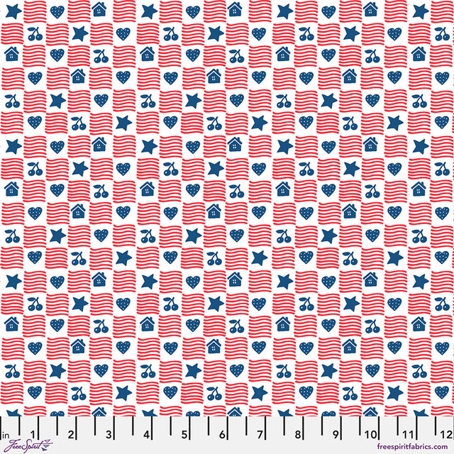 Cotton Print Fabric Red American Home Birthday 44/45"