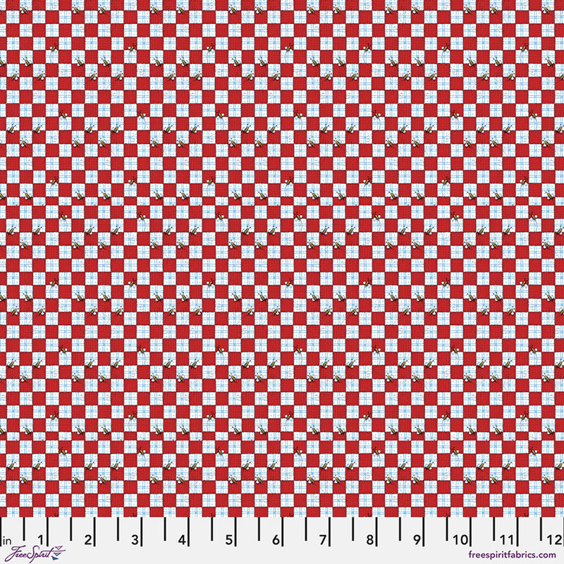 Cotton Print Red Bees at a Picnic Fabric 44/45"