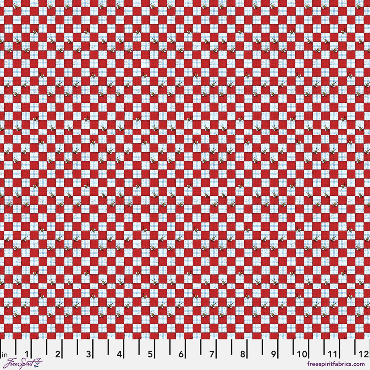 Cotton Print Red Bees at a Picnic Fabric 44/45"