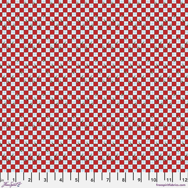 Cotton Print Red Bees at a Picnic Fabric 44/45"