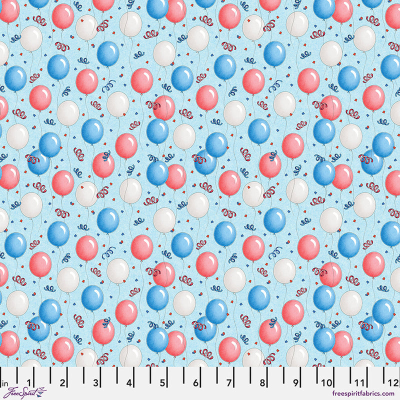 Cotton Birthday Balloons Fabric Blue 44/45"