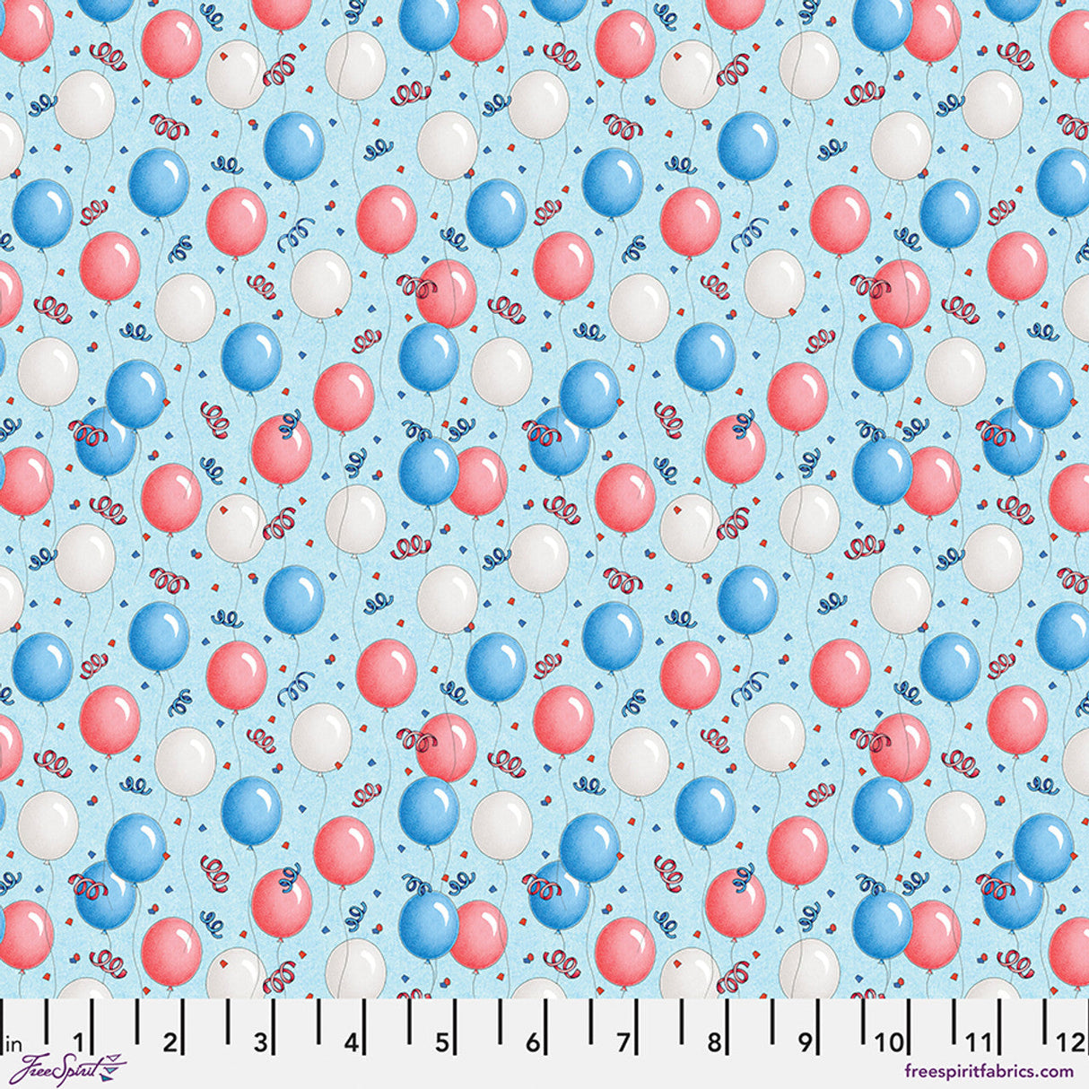 Cotton Birthday Balloons Fabric Blue 44/45"