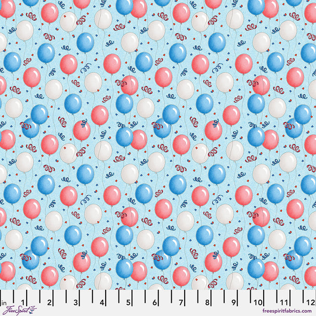 Cotton Birthday Balloons Fabric Blue 44/45"