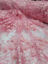 Pink 3D Beaded Lace Floral Embroidered Mesh