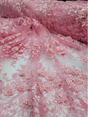Pink 3D Beaded Lace Floral Embroidered Mesh