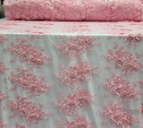 Pink 3D Beaded Lace Floral Embroidered Mesh
