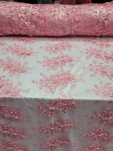 Pink 3D Beaded Lace Floral Embroidered Mesh