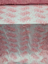 Pink 3D Beaded Lace Floral Embroidered Mesh