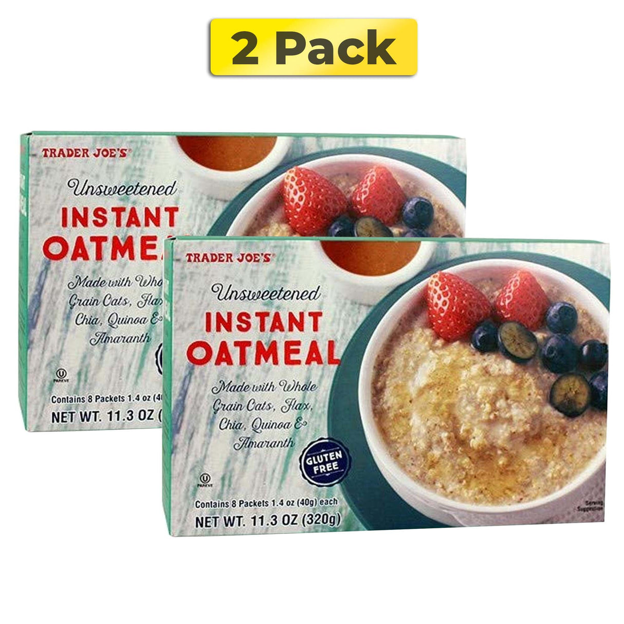 Trader Joe's Unsweetened Instant Oatmeal GLUTEN FREE 11.3 oz 8 Packets Per Box