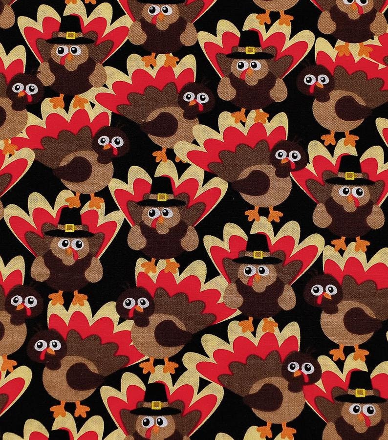 Quilting Cotton Packed Turkeys Harvest Thanksgiving Fabric