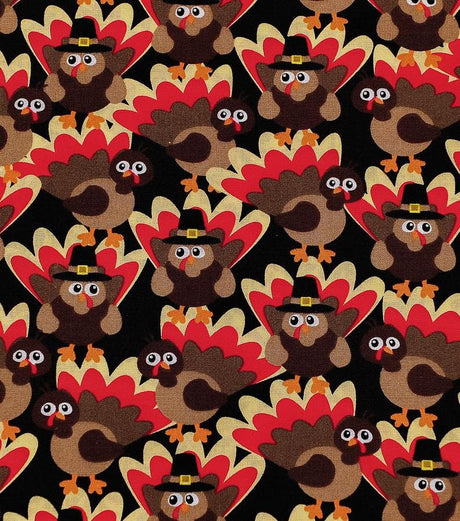 Quilting Cotton Packed Turkeys Harvest Thanksgiving Fabric