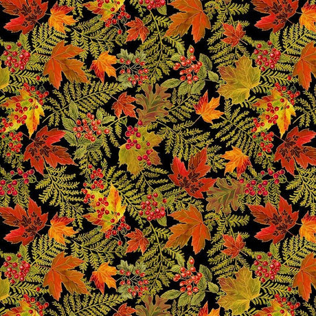 Quilting Cotton Thankful Collection Packed Autumn Leaves Metallic Floral Timeless Treasures