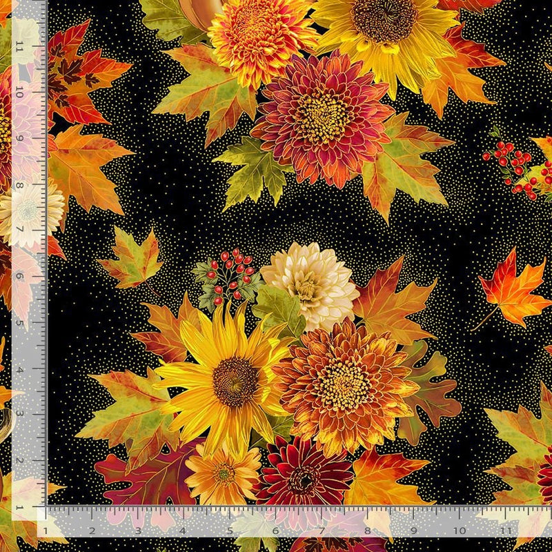 Quilting Cotton Packed Bouquet Metallic Florals Timeless Treasures Thankful