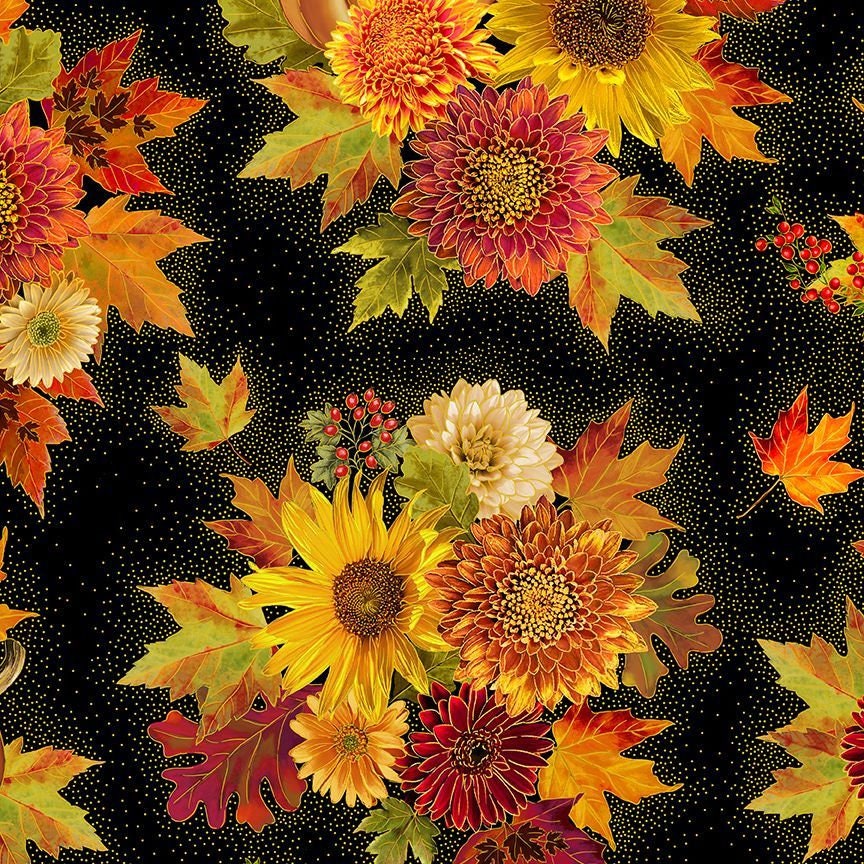 Quilting Cotton Packed Bouquet Metallic Florals Timeless Treasures Thankful