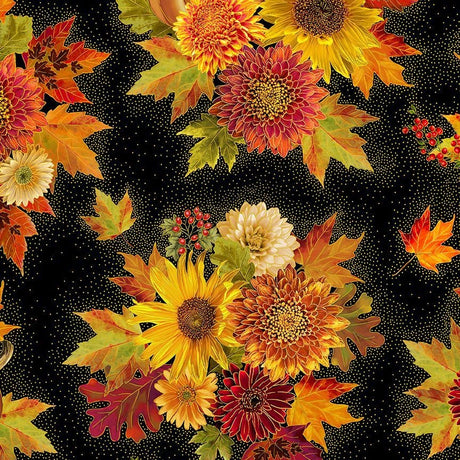 Quilting Cotton Packed Bouquet Metallic Florals Timeless Treasures Thankful