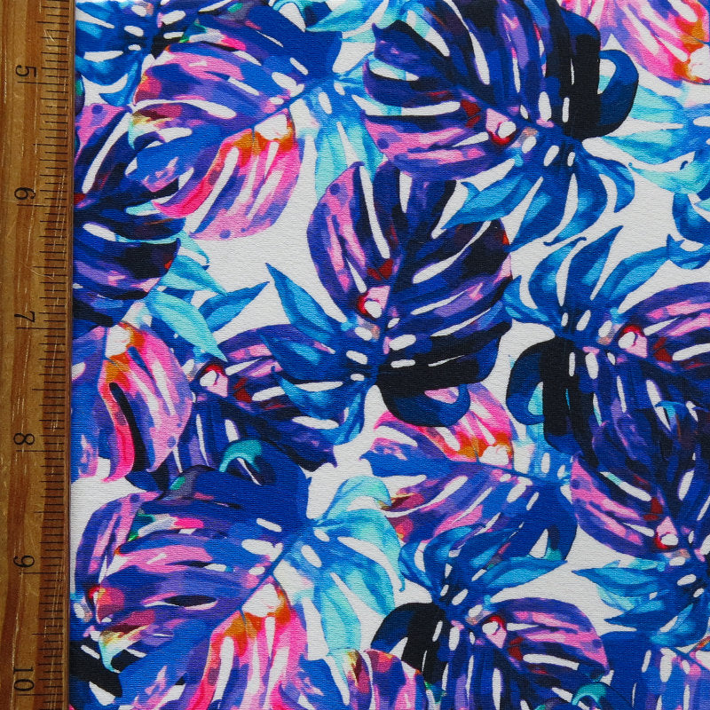 Swim Knit Recycled Nylon Spandex Painted Leaves 4-Way Stretch