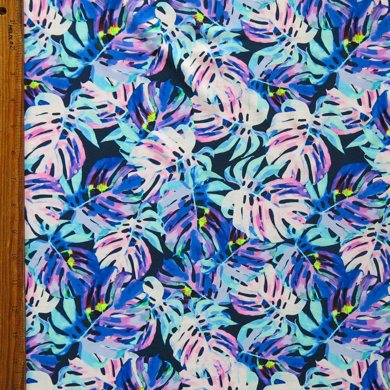 Swim Knit Painted Monstera Leaves on Navy