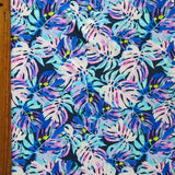 Swim Knit Painted Monstera Leaves on Navy