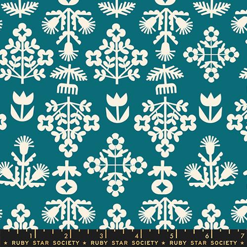 Cotton Fabric Paper Cuts 2 Storytime Turquoise Fresh Cut Flowers 43/44"