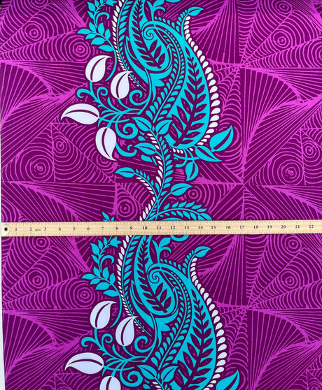 Paradise Floral Vines Cotton Fabric - Purple, Pine Green, Golden Brown, Floral Vine Print, 36" X 44-45" (1 Yard)