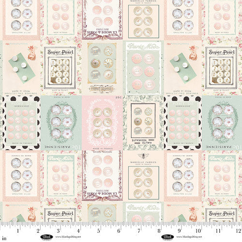 Cotton Print Parisian Snippets Digital Ecru Buttons 44/45 Fabric